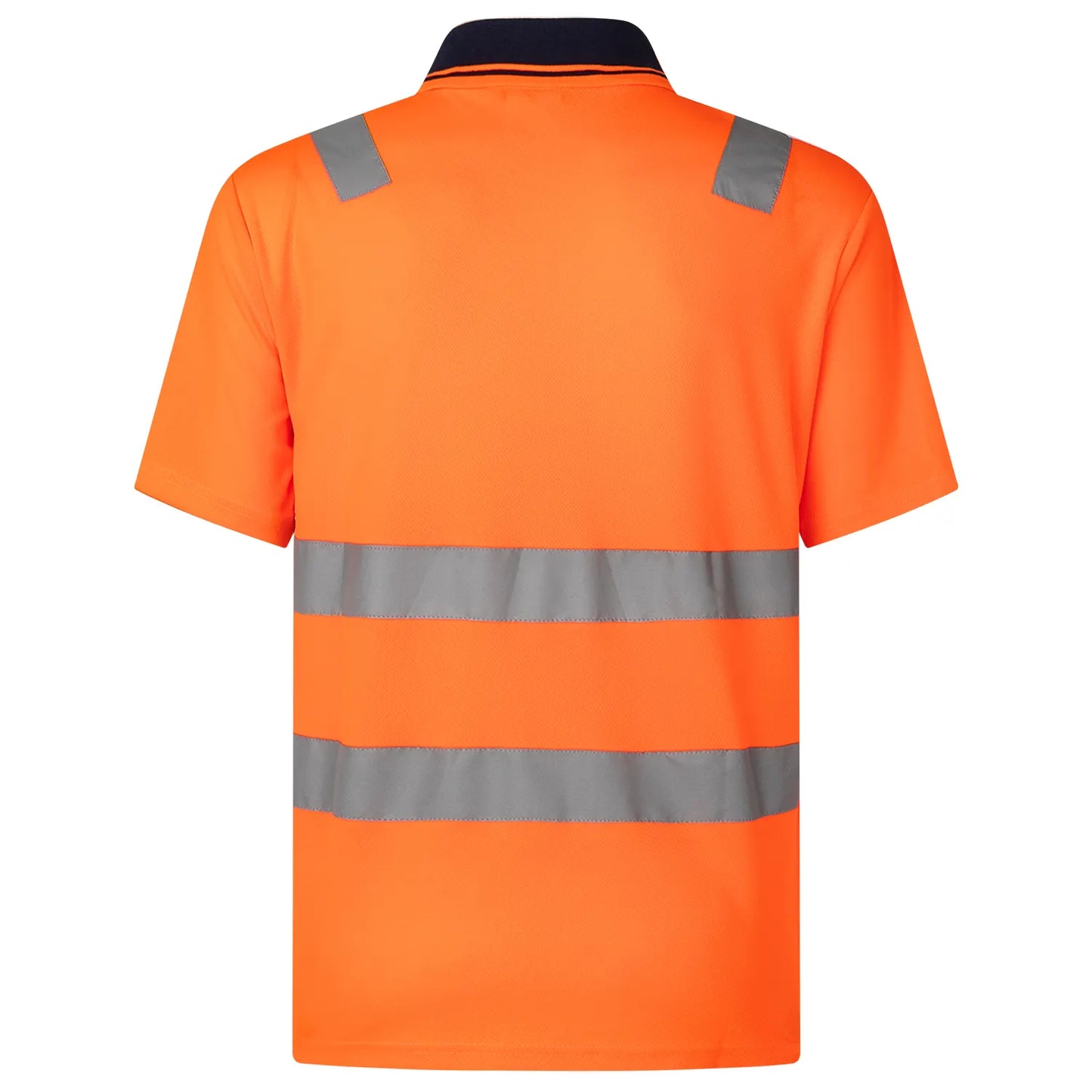 HI VIS Short Sleeve Workwear Shirt w Reflective Tape Cool Dry Safety Polo 2 Tone, Fluoro Orange / Navy, L - Image 9