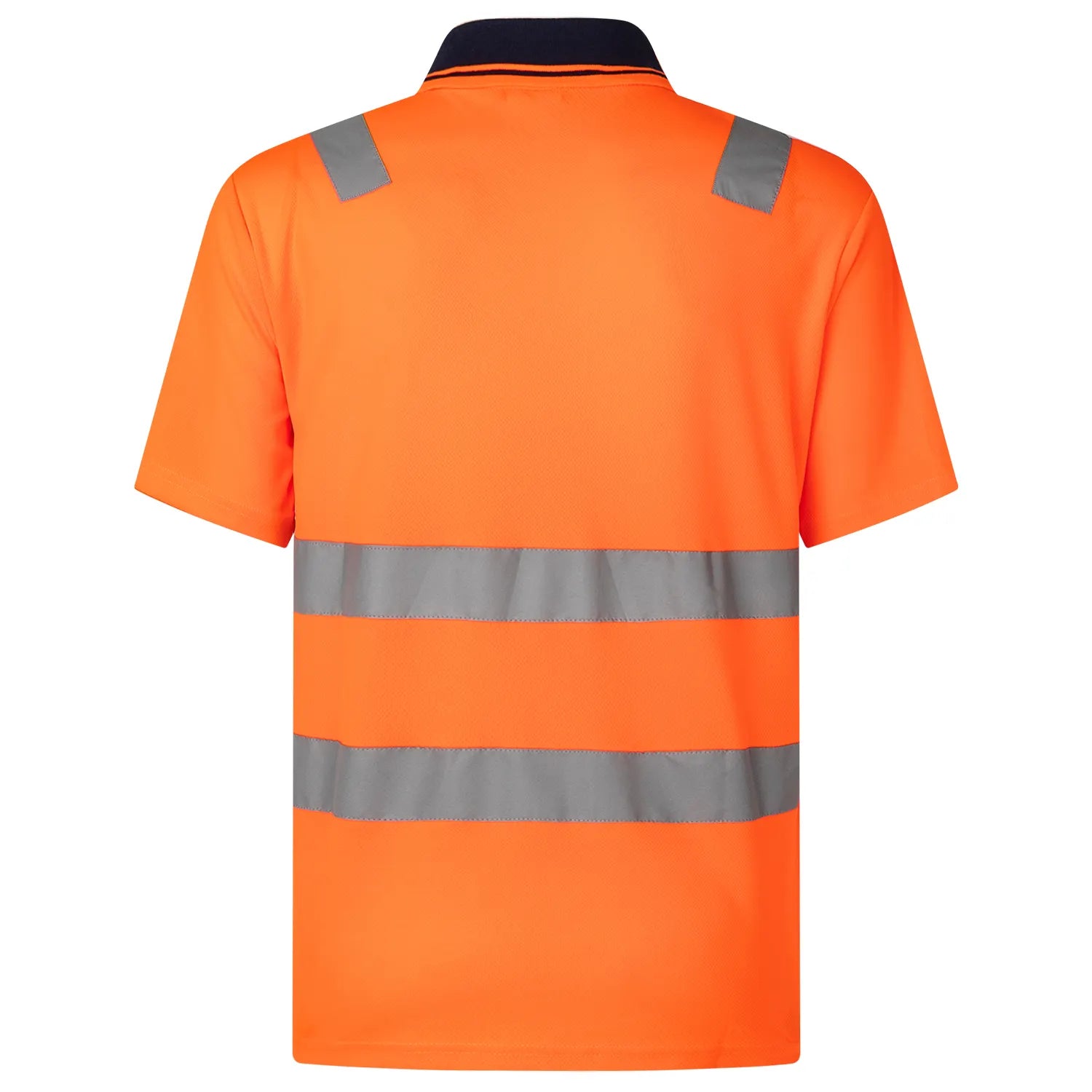 HI VIS Short Sleeve Workwear Shirt w Reflective Tape Cool Dry Safety Polo 2 Tone, Fluoro Orange / Navy, L - Image 9