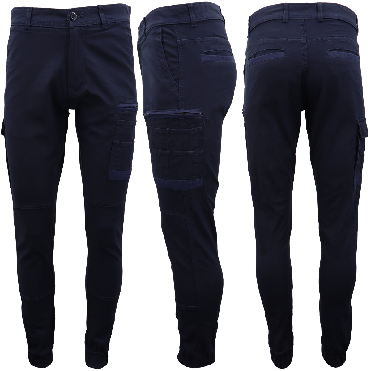 Men's Cargo Cotton Drill Work Pants UPF 50+ 13 Pockets Tradies Workwear Trousers, Black, 32 - Image 4