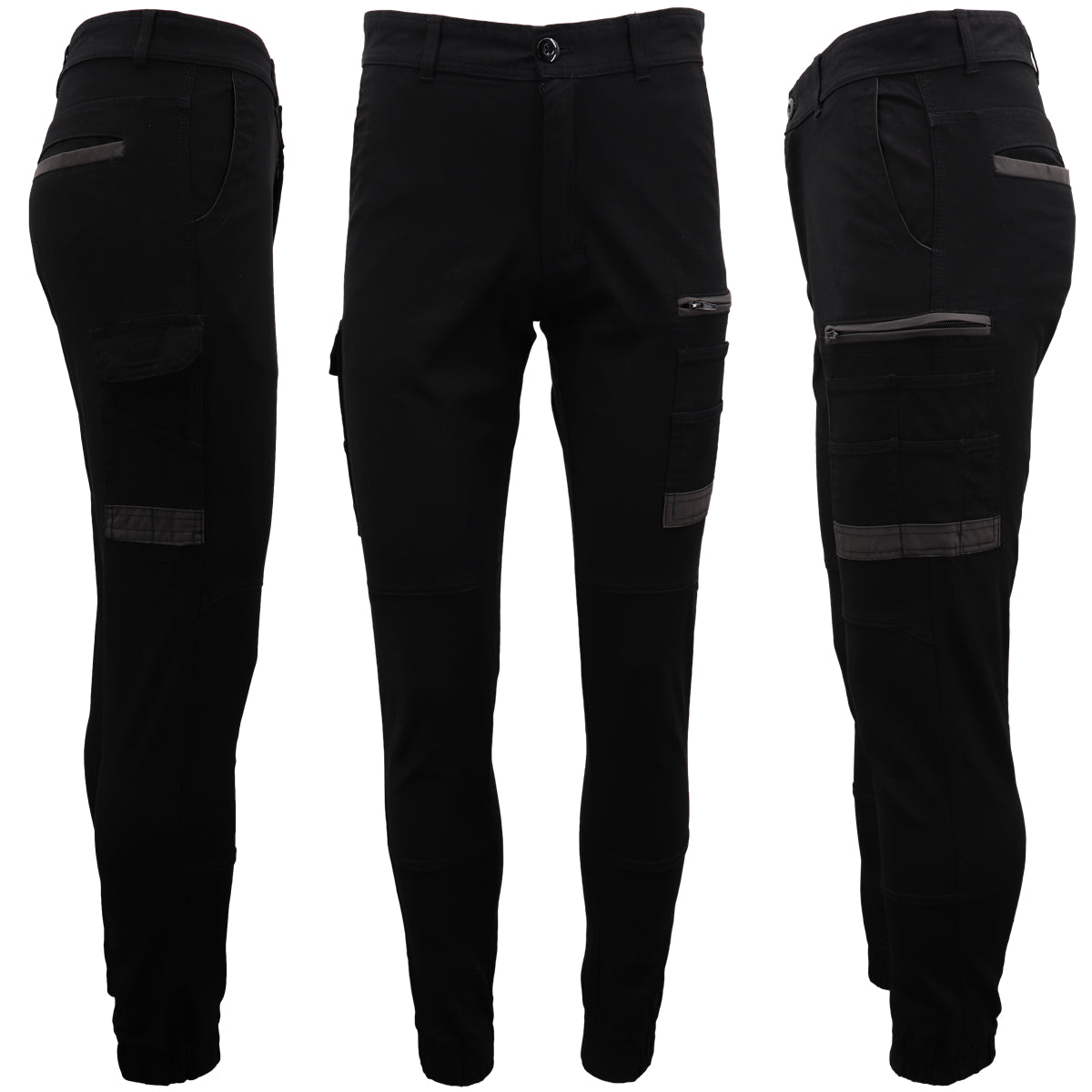 Men's Cargo Cotton Drill Work Pants UPF 50+ 13 Pockets Tradies Workwear Trousers, Black, 40 - Image 3