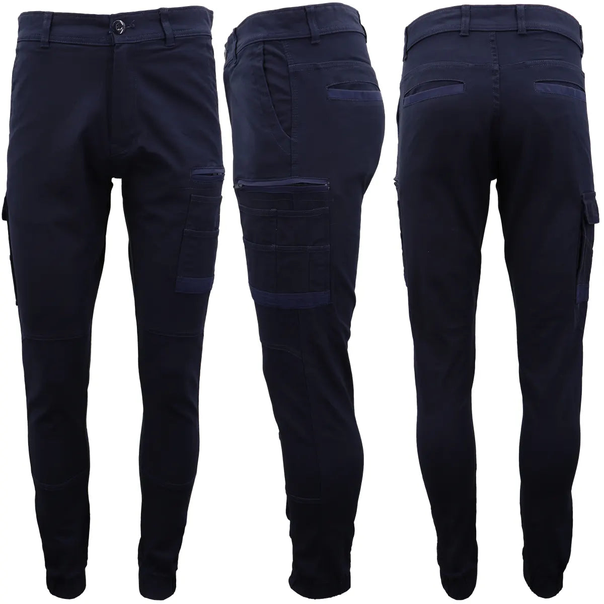 Men's Cargo Cotton Drill Work Pants UPF 50+ 13 Pockets Tradies Workwear Trousers, Navy, 30 - Image 4