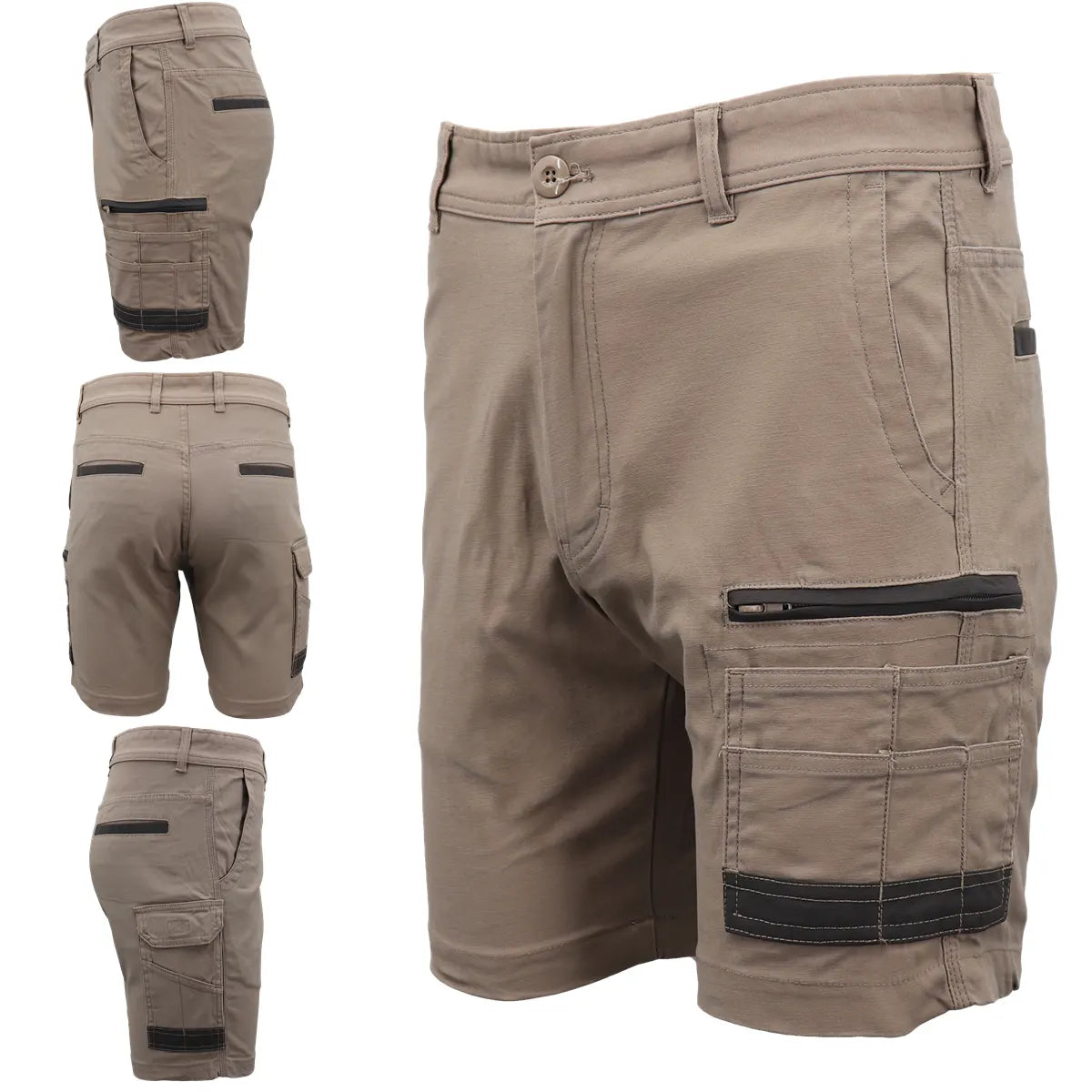 Mens Cargo Cotton Drill Work Shorts UPF 50+ 13 Pockets Tradies Workwear Trousers, Black, 38 - Image 3