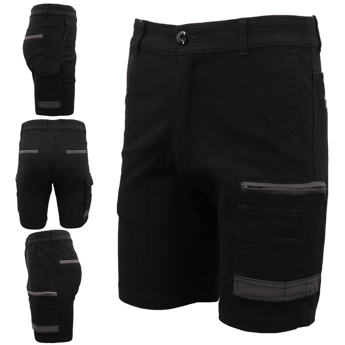 Mens Cargo Cotton Drill Work Shorts UPF 50+ 13 Pockets Tradies Workwear Trousers, Black, 38 - Image 4