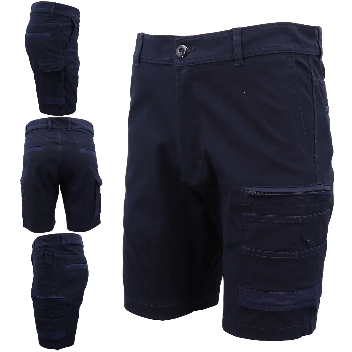 Mens Cargo Cotton Drill Work Shorts UPF 50+ 13 Pockets Tradies Workwear Trousers, Black, 38 - Image 5