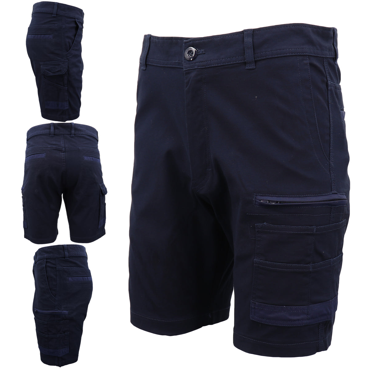 Mens Cargo Cotton Drill Work Shorts UPF 50+ 13 Pockets Tradies Workwear Trousers, Navy, 34 - Image 5