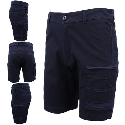 Mens Cargo Cotton Drill Work Shorts UPF 50+ 13 Pockets Tradies Workwear Trousers, Navy, 34 - Image 5