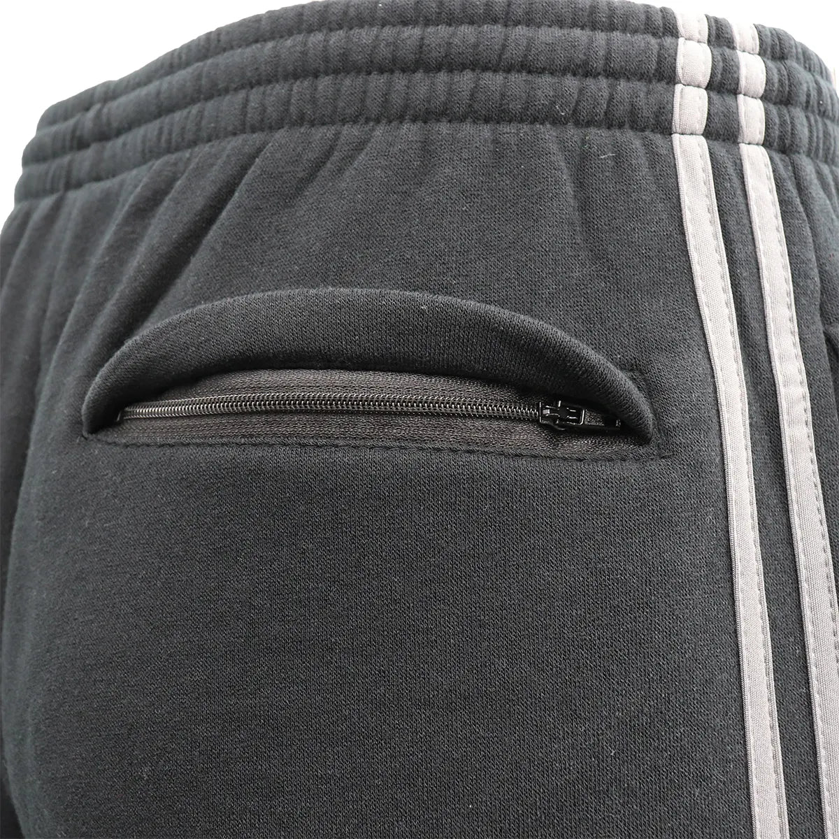 Men's Fleece Casual Sports Track Pants w Zip Pocket Striped Sweat Trousers S-6XL, Grey, M - Image 3