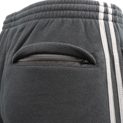 Men's Fleece Casual Sports Track Pants w Zip Pocket Striped Sweat Trousers S-6XL, Grey, M - Image 3