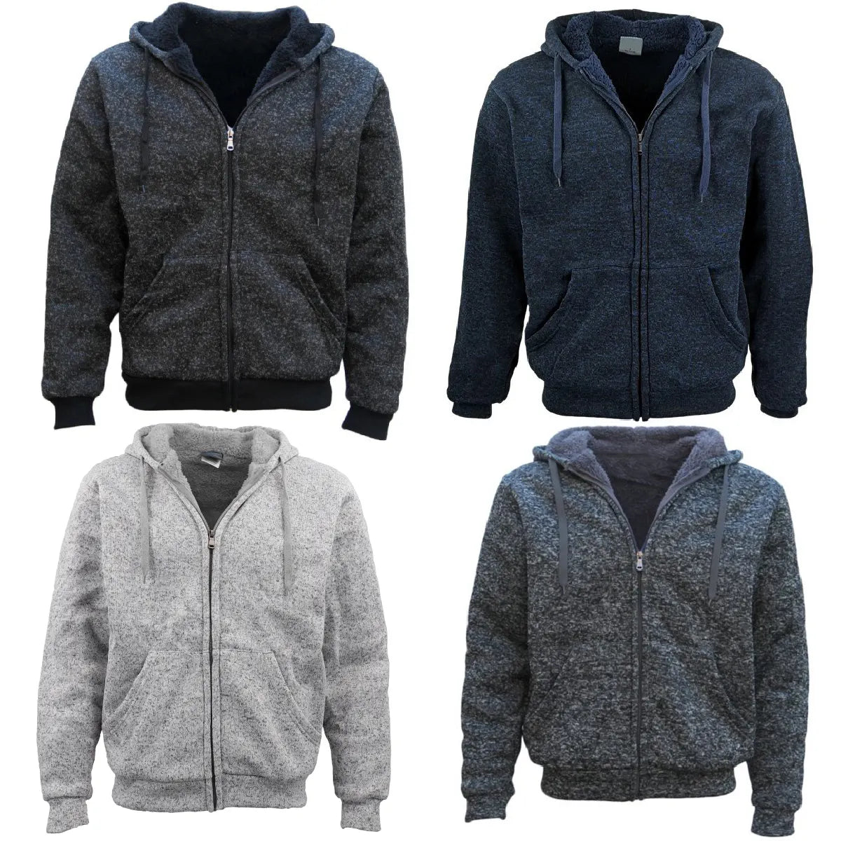 Men's Thick Zip Up Hooded Hoodie w Winter Sherpa Fur Jumper Coat Jacket Sweater, Dark Grey, 5XL - Image 2