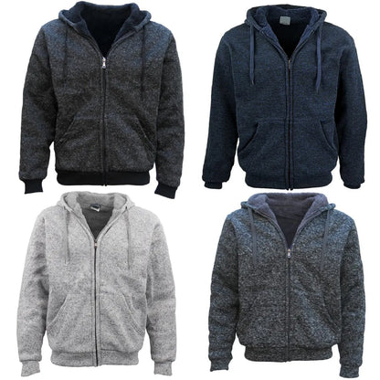 Men's Thick Zip Up Hooded Hoodie w Winter Sherpa Fur Jumper Coat Jacket Sweater, Dark Grey, 5XL - Image 2
