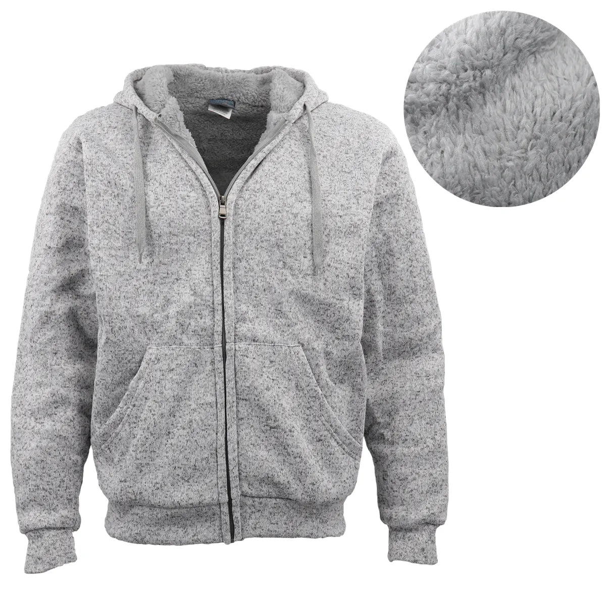 Men's Thick Zip Up Hooded Hoodie w Winter Sherpa Fur Jumper Coat Jacket Sweater, Dark Grey, 5XL - Image 4