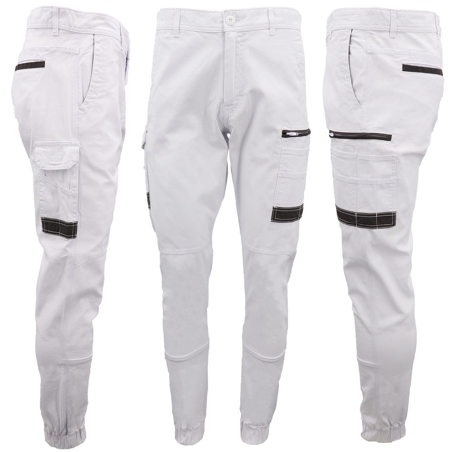 Men's Cargo Cotton Drill Work Pants UPF 50+ 13 Pockets Tradies Workwear Trousers, White, 28 - Image 9