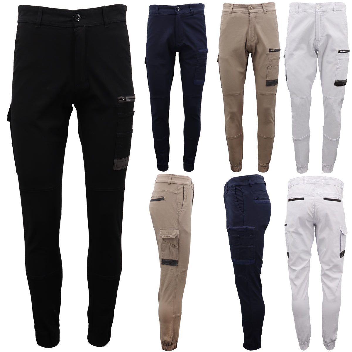 Men's Cargo Cotton Drill Work Pants UPF 50+ 13 Pockets Tradies Workwear Trousers, White, 32 - Image 5