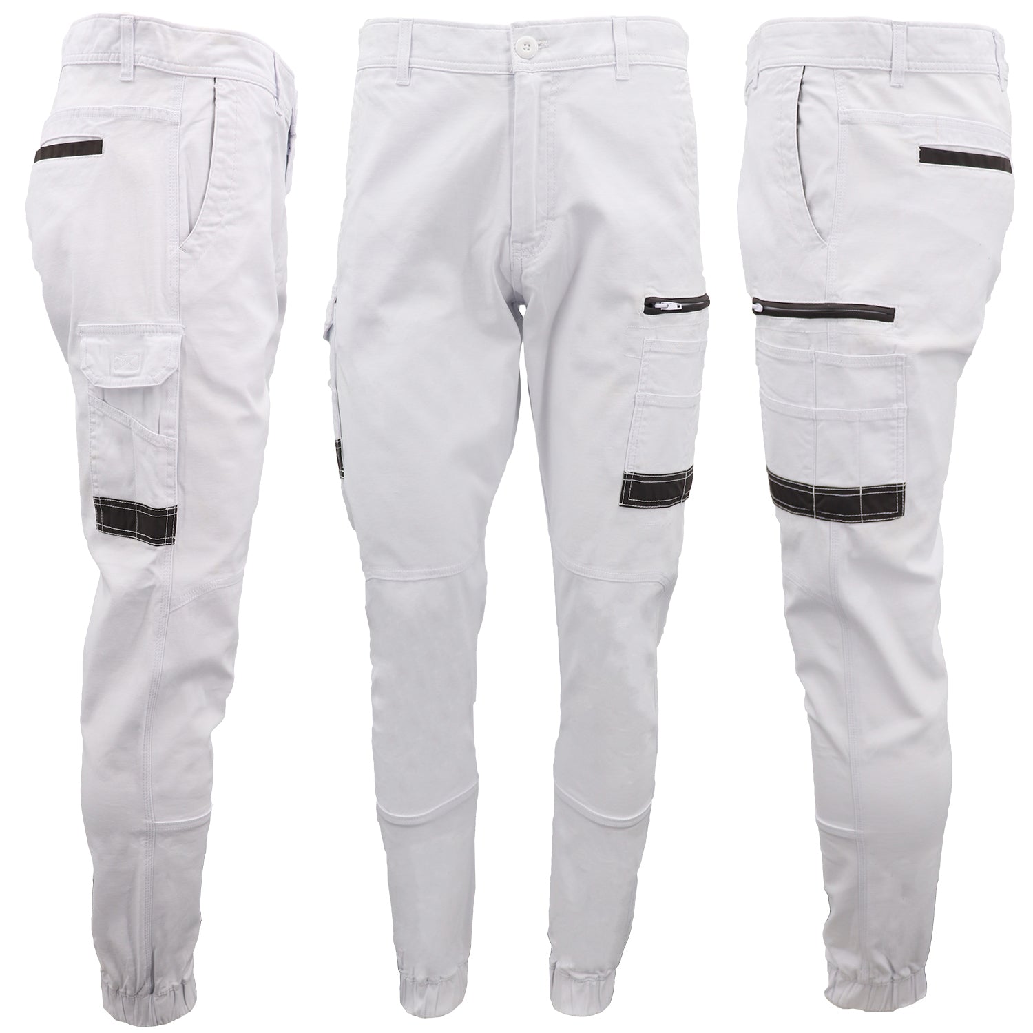Men's Cargo Cotton Drill Work Pants UPF 50+ 13 Pockets Tradies Workwear Trousers, White, 32 - Image 9