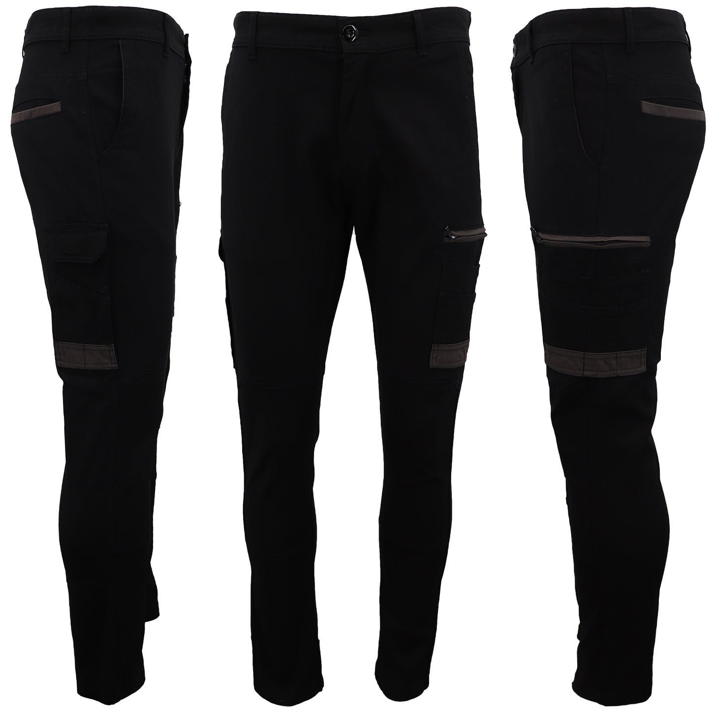 Men's Cotton Drill Cargo Work Pants UPF 50+ 13 Pockets Tradies Workwear Trousers, Black, 34 - Image 2