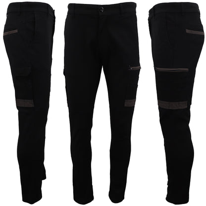 Men's Cotton Drill Cargo Work Pants UPF 50+ 13 Pockets Tradies Workwear Trousers, Black, 34 - Image 2