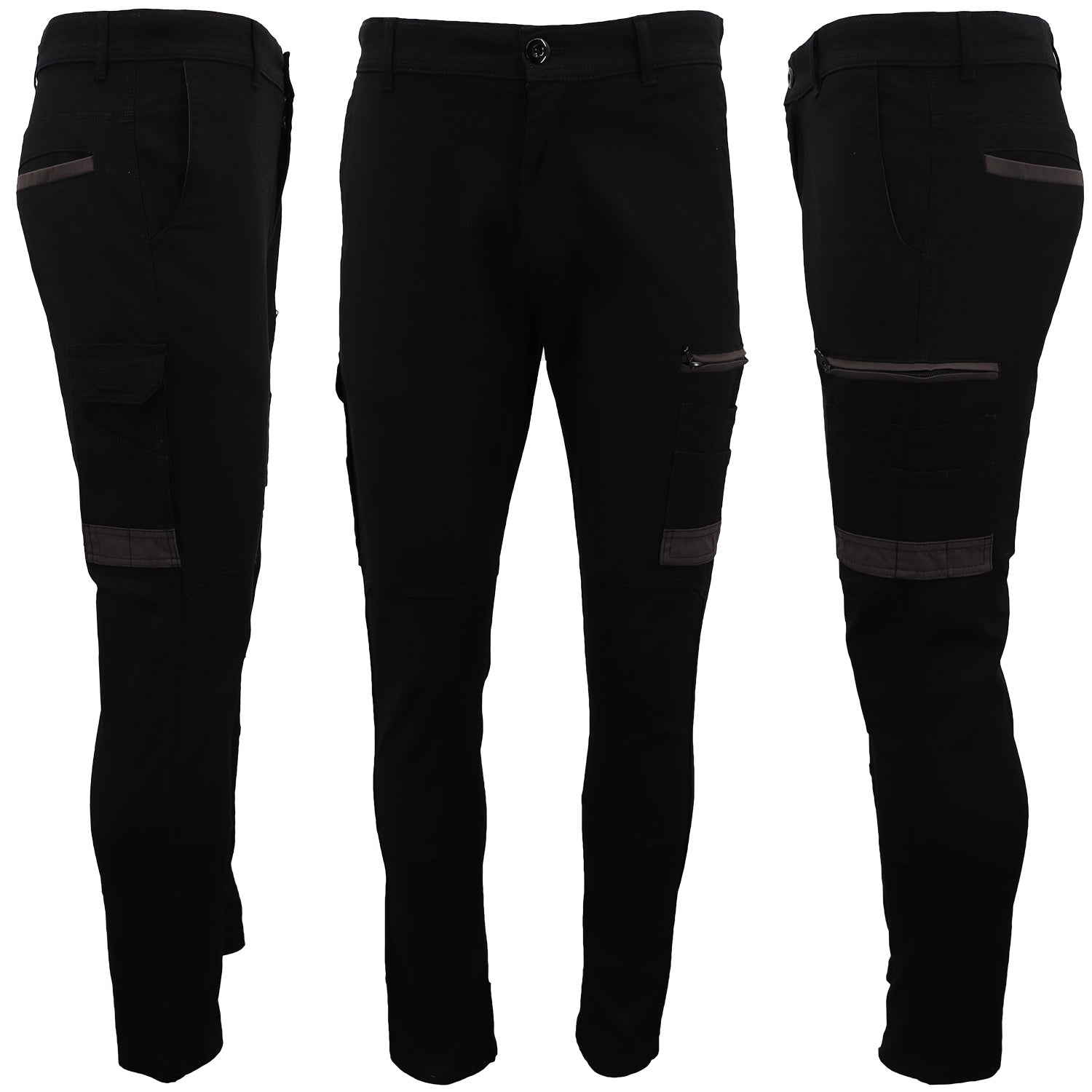 Men's Cotton Drill Cargo Work Pants UPF 50+ 13 Pockets Tradies Workwear Trousers, Black, 36 - Image 2