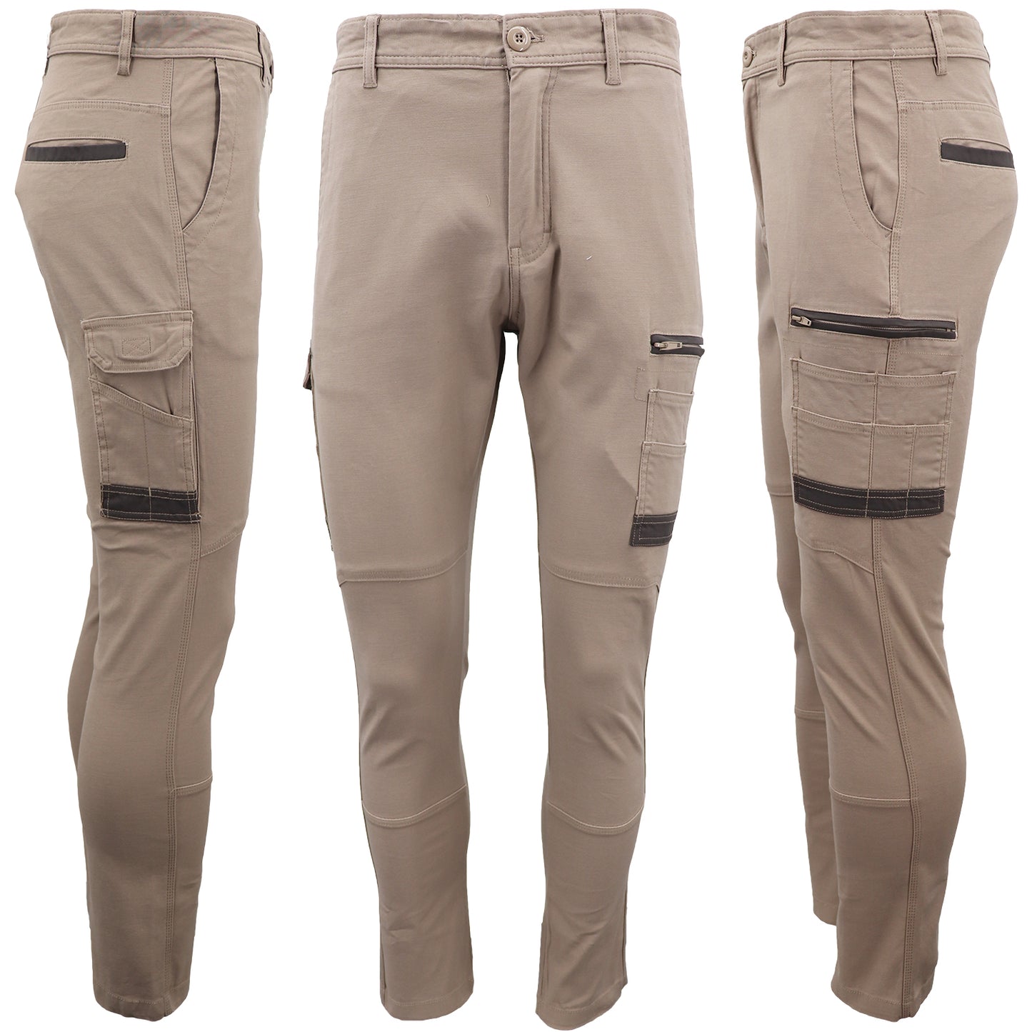Men's Cotton Drill Cargo Work Pants UPF 50+ 13 Pockets Tradies Workwear Trousers, Khaki, 32 - Image 5