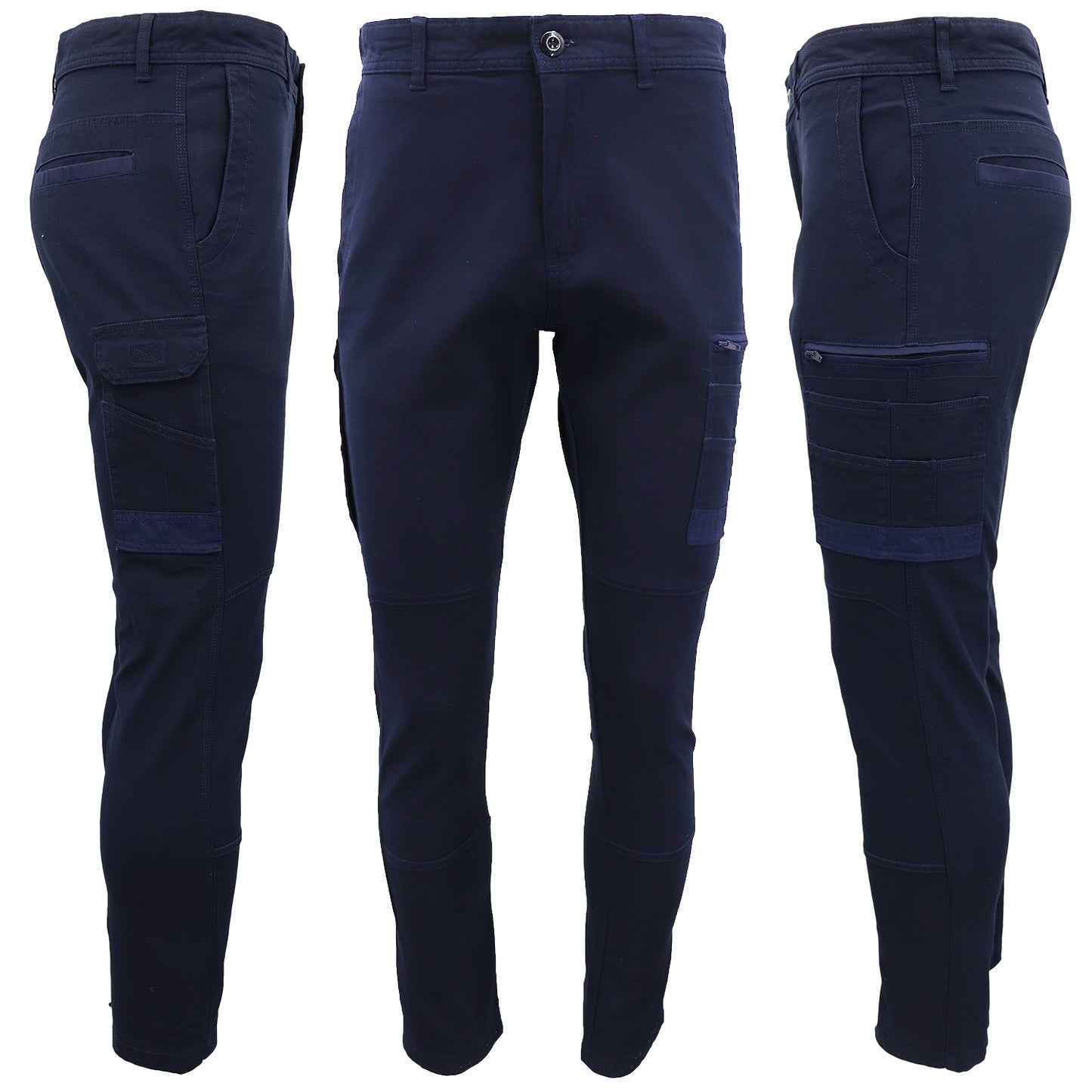 Men's Cotton Drill Cargo Work Pants UPF 50+ 13 Pockets Tradies Workwear Trousers, Navy, 28 - Image 2