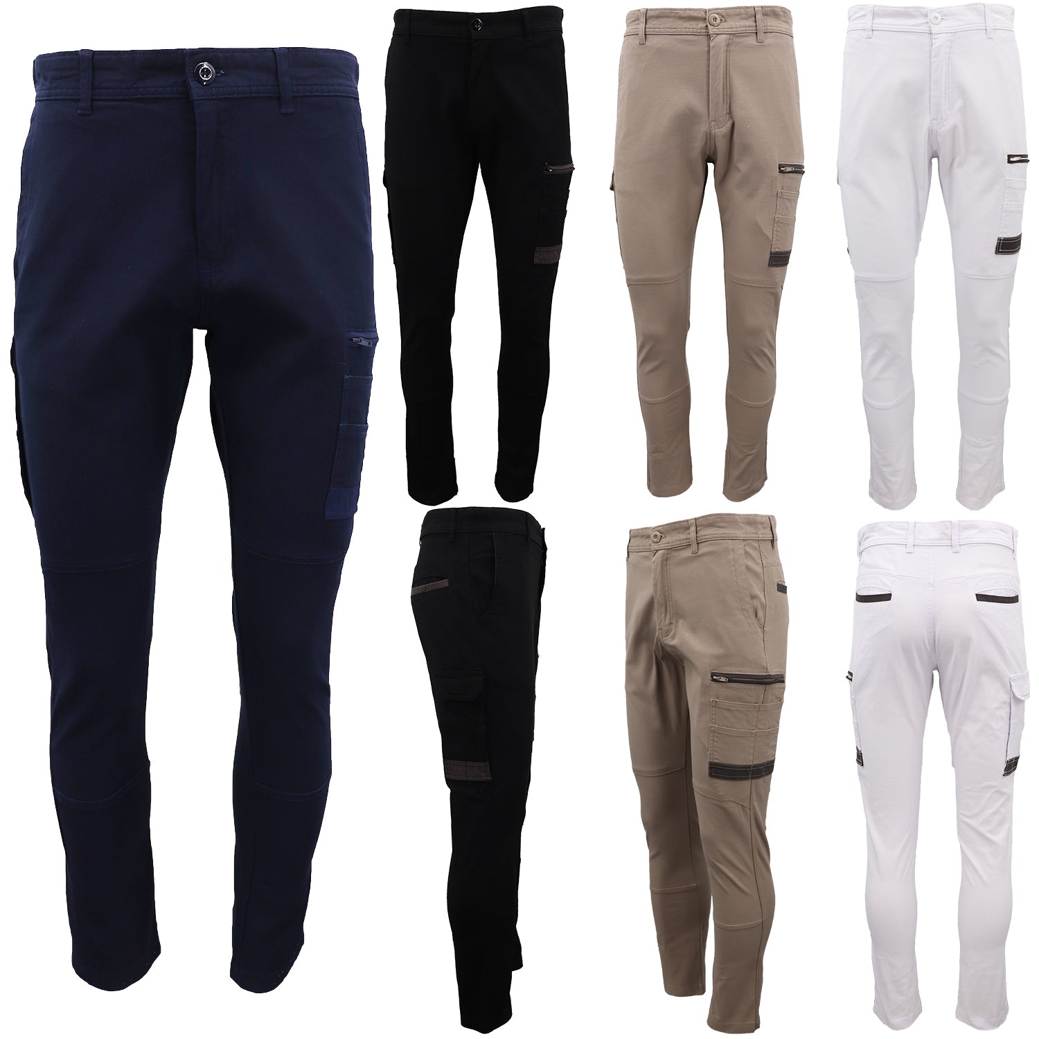 Men's Cotton Drill Cargo Work Pants UPF 50+ 13 Pockets Tradies Workwear Trousers, Navy, 28 - Image 4