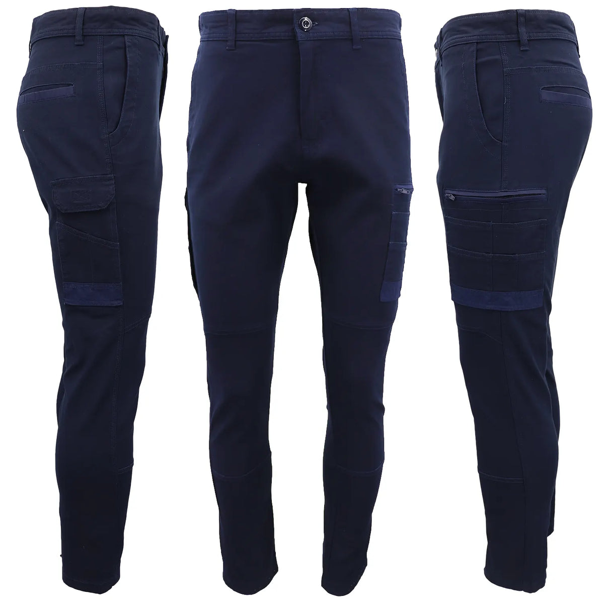 Men's Cotton Drill Cargo Work Pants UPF 50+ 13 Pockets Tradies Workwear Trousers, Navy, 30 - Image 2