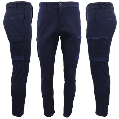 Men's Cotton Drill Cargo Work Pants UPF 50+ 13 Pockets Tradies Workwear Trousers, Navy, 30 - Image 2