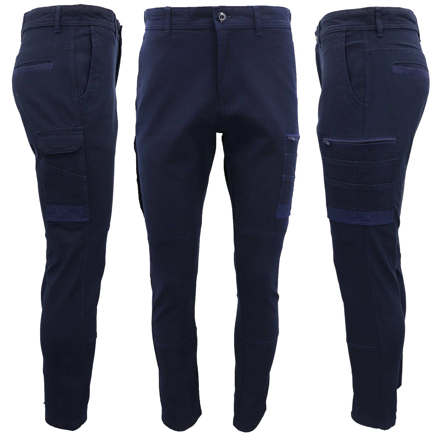Men's Cotton Drill Cargo Work Pants UPF 50+ 13 Pockets Tradies Workwear Trousers, Navy, 34 - Image 2