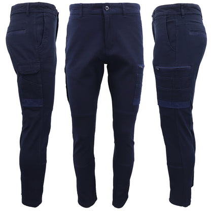 Men's Cotton Drill Cargo Work Pants UPF 50+ 13 Pockets Tradies Workwear Trousers, Navy, 34 - Image 2