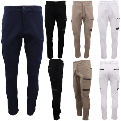 Men's Cotton Drill Cargo Work Pants UPF 50+ 13 Pockets Tradies Workwear Trousers, White, 28 - Image 4