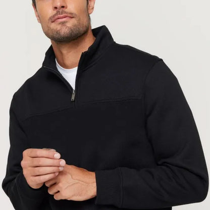 New Men's Unisex Adult Half-Zip Fleece Jumper Pullover Stand Collar Jacket Shirt, Black, 3XL - Image 2