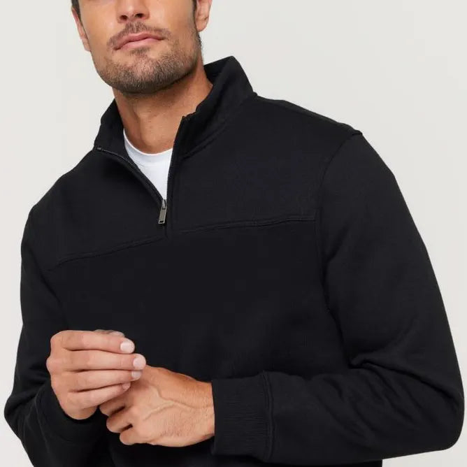 New Men's Unisex Adult Half-Zip Fleece Jumper Pullover Stand Collar Jacket Shirt, Black, 3XL - Image 6