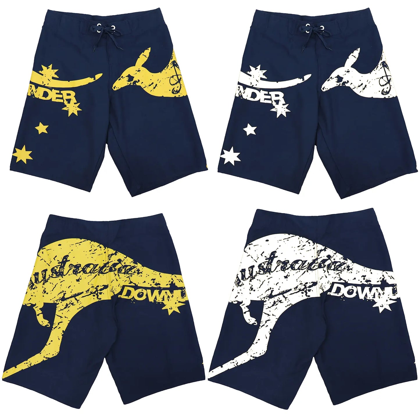 Men's Adult Board Shorts Australia Day Kangaroo Down Under Souvenir Beach Wear, Navy/Yellow, 2XL - Image 3