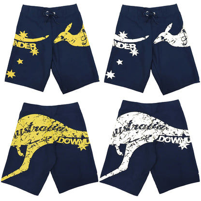 Men's Adult Board Shorts Australia Day Kangaroo Down Under Souvenir Beach Wear, Navy/Yellow, 2XL - Image 3