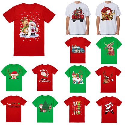 100% Cotton Christmas T-shirt Adult Unisex Tee Tops Funny Santa Party Custume, Car with Snowman (White), 3XL - Image 2
