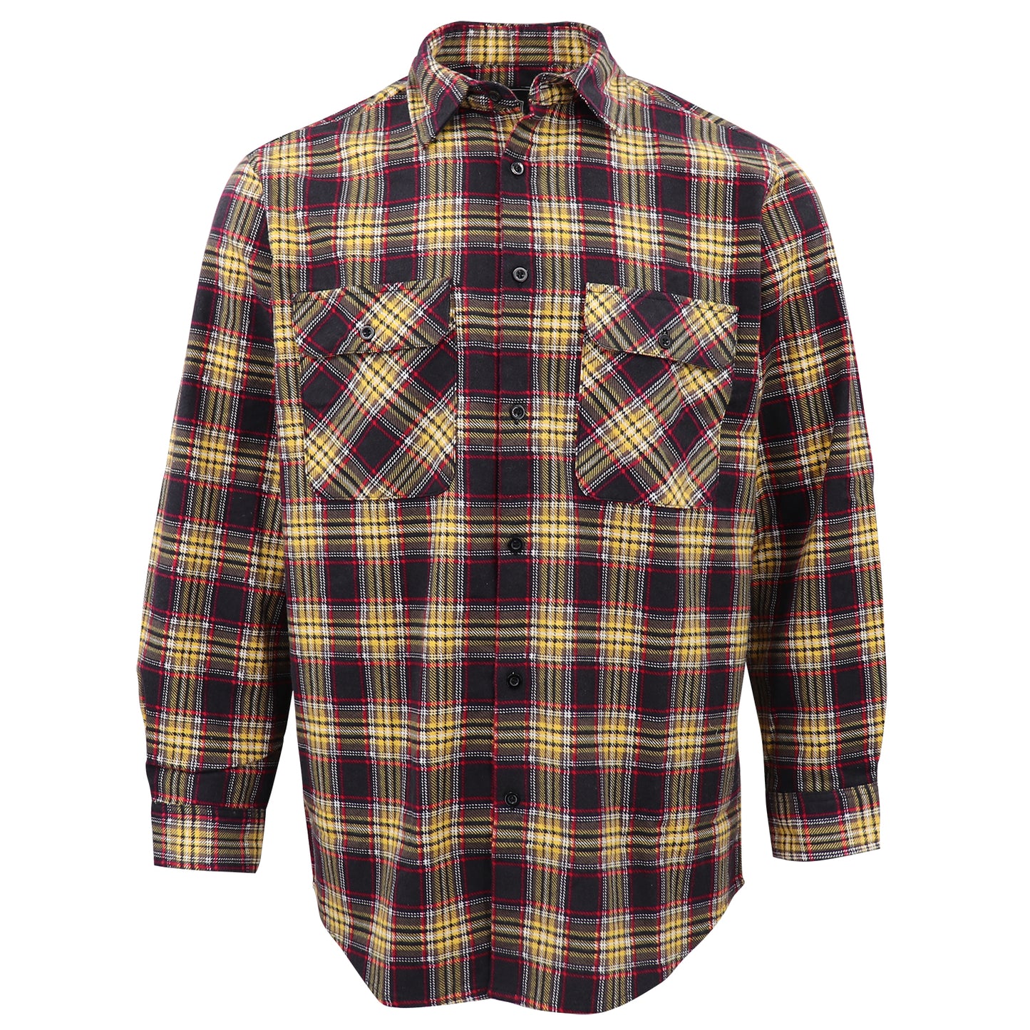 Men's 100% Cotton Flannelette Shirt Long Sleeve Plaid Check Flannel w Pockets, Golden Horizon Plaid, M - Image 2