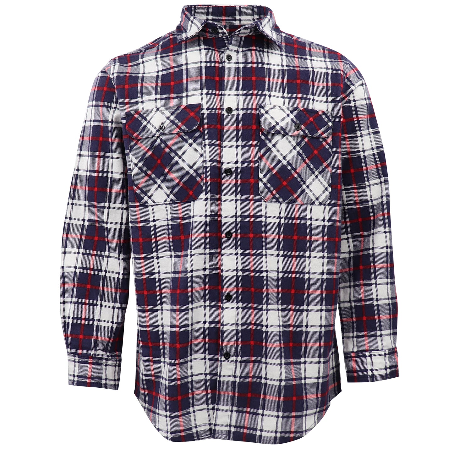 Men's 100% Cotton Flannelette Shirt Long Sleeve Plaid Check Flannel w Pockets, Snowfall Navy Plaid, S - Image 2