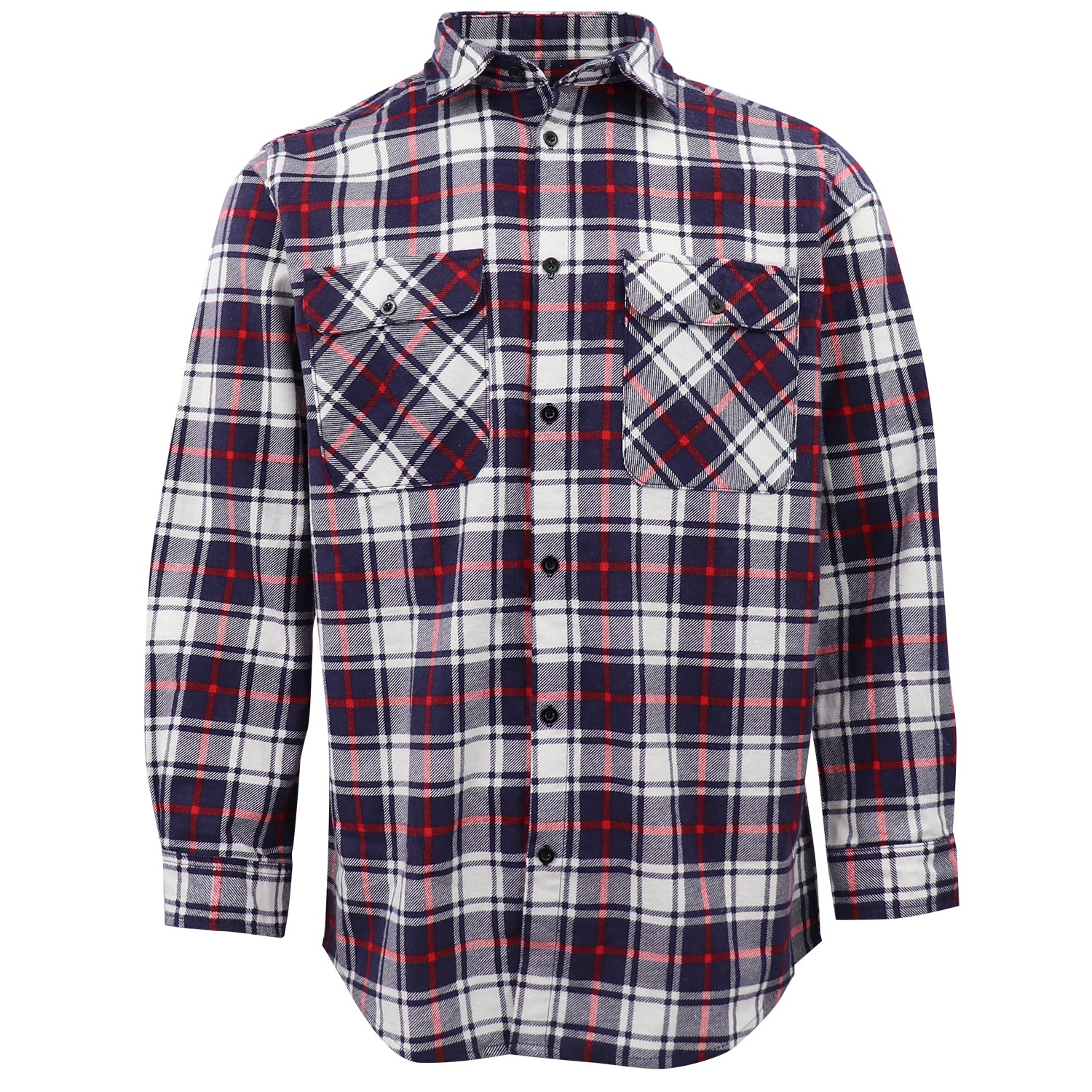 Men's 100% Cotton Flannelette Shirt Long Sleeve Plaid Check Flannel w Pockets, Snowfall Navy Plaid, S - Image 2