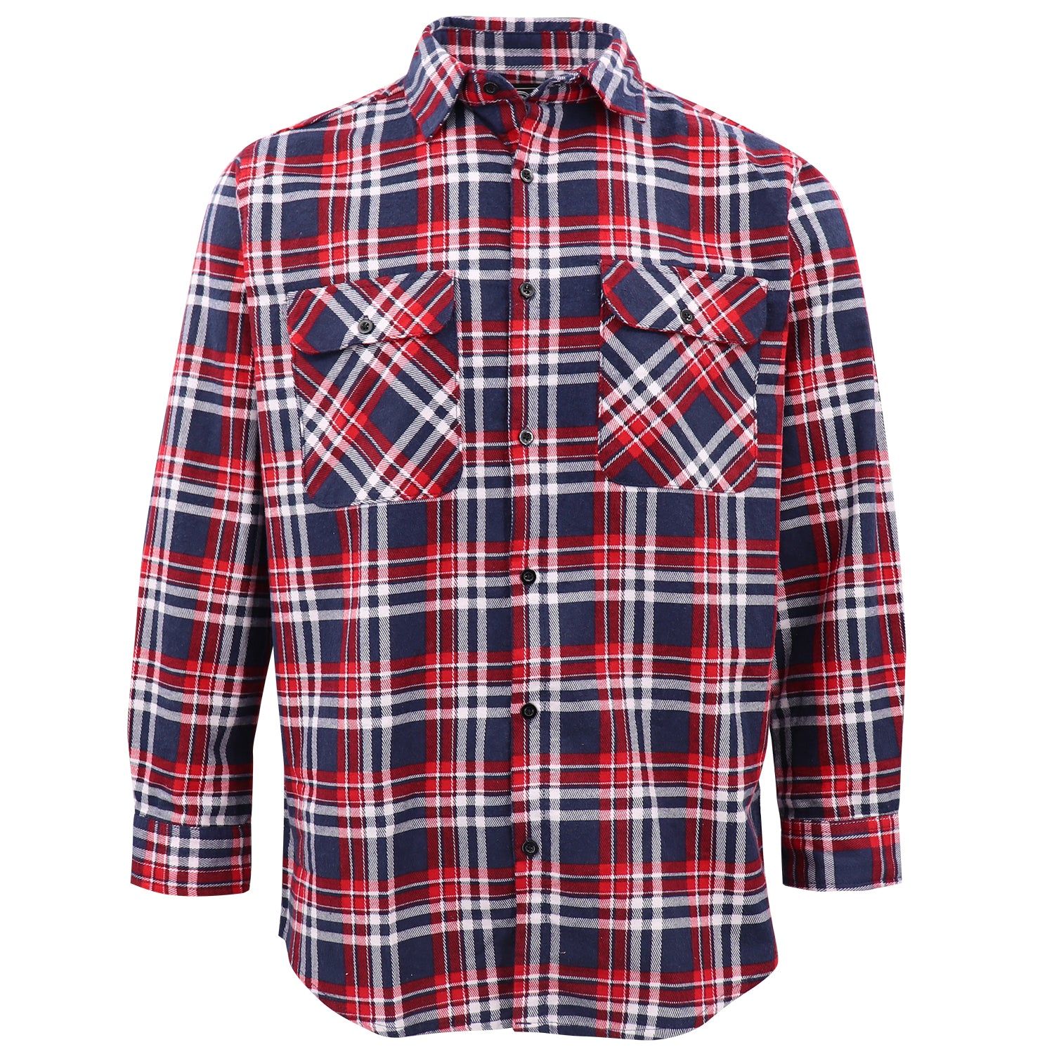 Men's 100% Cotton Flannelette Shirt Long Sleeve Plaid Check Flannel w Pockets, Heritage Red Plaid, L - Image 2