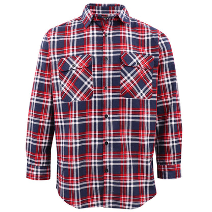 Men's 100% Cotton Flannelette Shirt Long Sleeve Plaid Check Flannel w Pockets, Heritage Red Plaid, L - Image 2