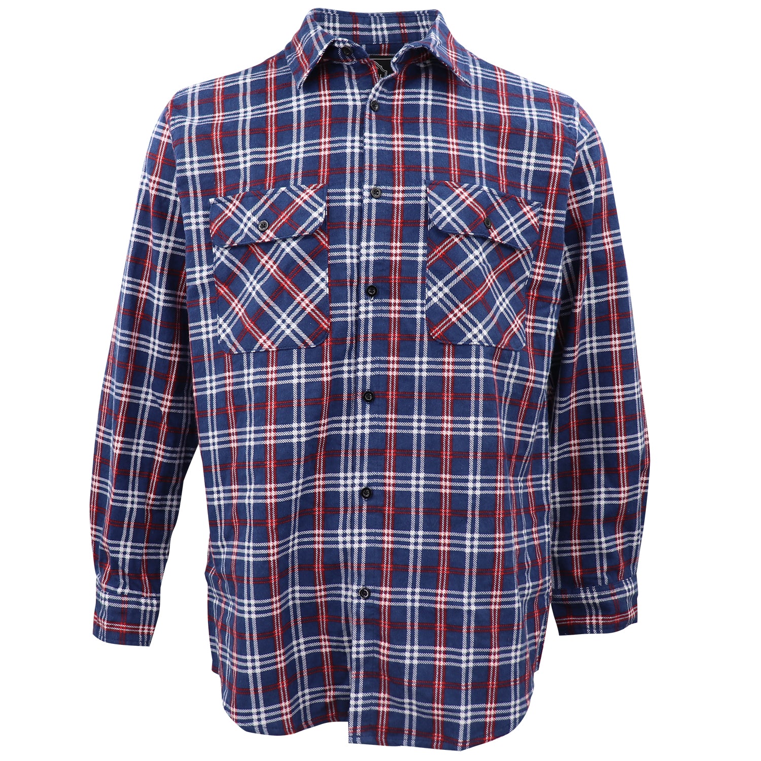 Men's 100% Cotton Flannelette Shirt Long Sleeve Plaid Check Flannel w Pockets, Patriot Blue Plaid, 2XL - Image 2