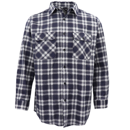 Men's 100% Cotton Flannelette Shirt Long Sleeve Plaid Check Flannel w Pockets, Midnight Navy Plaid, XL - Image 2