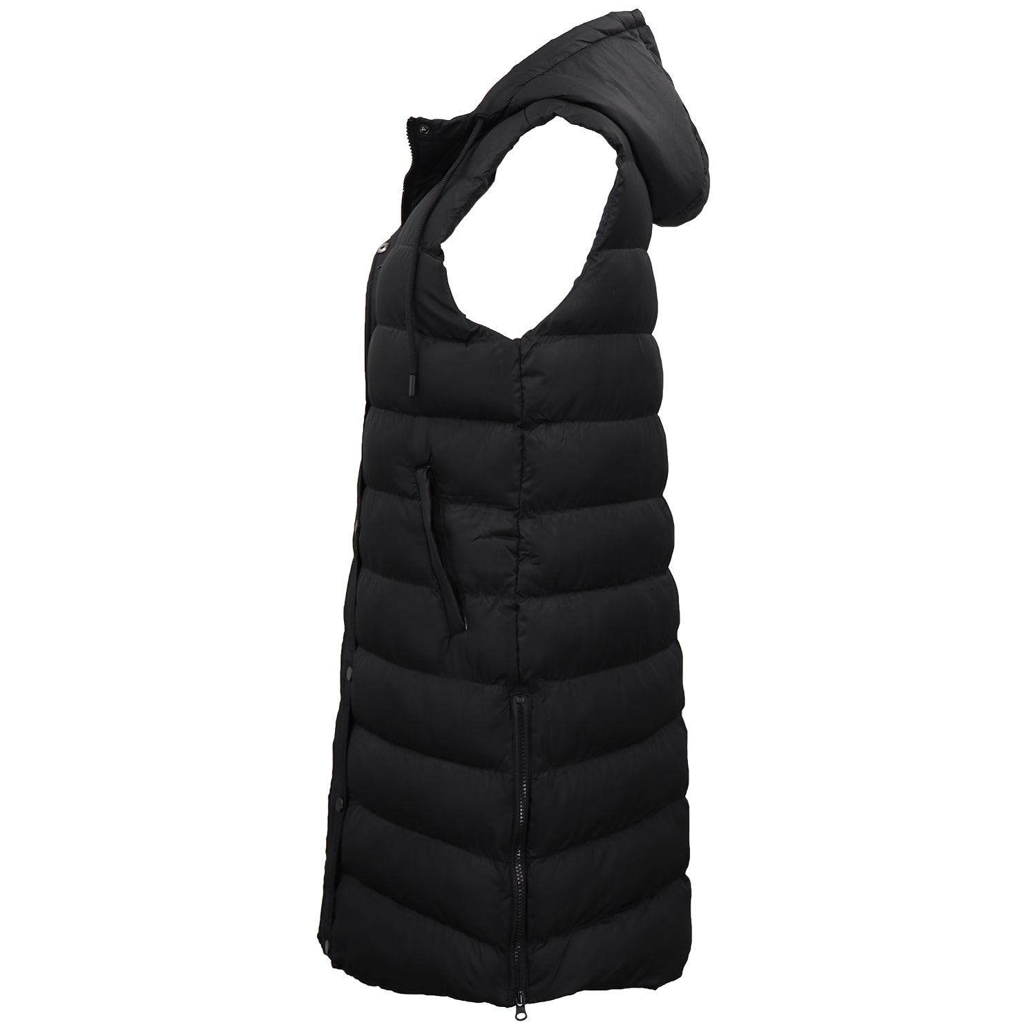 Women's Longline Padded Vest Hooded Jacket Puffer Puffy Quilted Zip Coat Gilet, Black, 8 - Image 4
