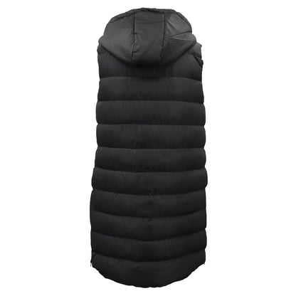 Women's Longline Padded Vest Hooded Jacket Puffer Puffy Quilted Zip Coat Gilet, Black, 10 - Image 3