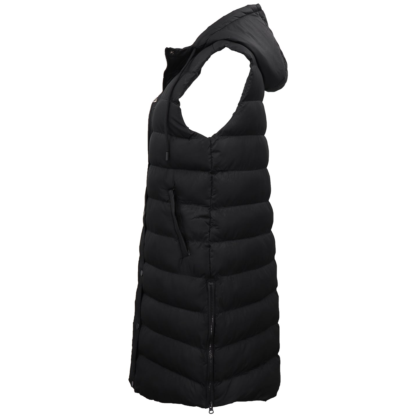 Women's Longline Padded Vest Hooded Jacket Puffer Puffy Quilted Zip Coat Gilet, Black, 10 - Image 4
