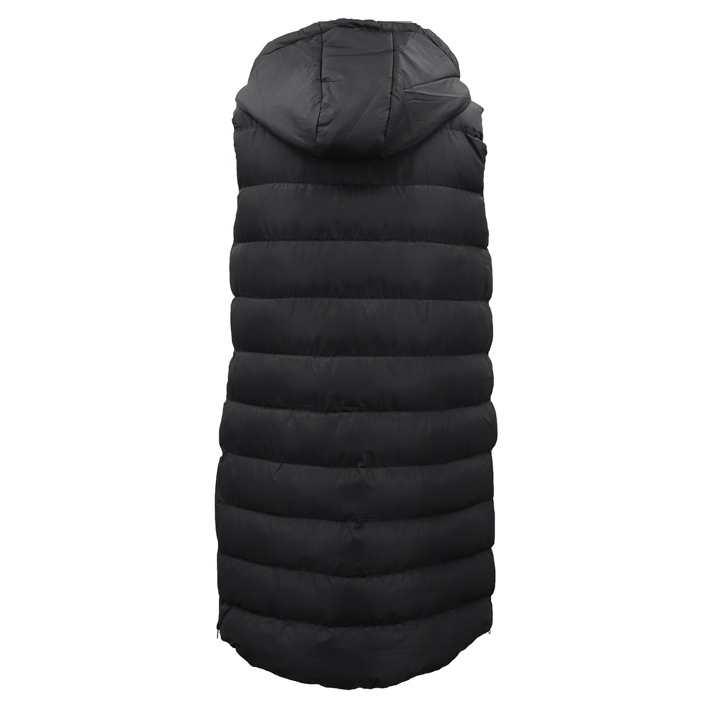 Women's Longline Padded Vest Hooded Jacket Puffer Puffy Quilted Zip Coat Gilet, Black, 12 - Image 3