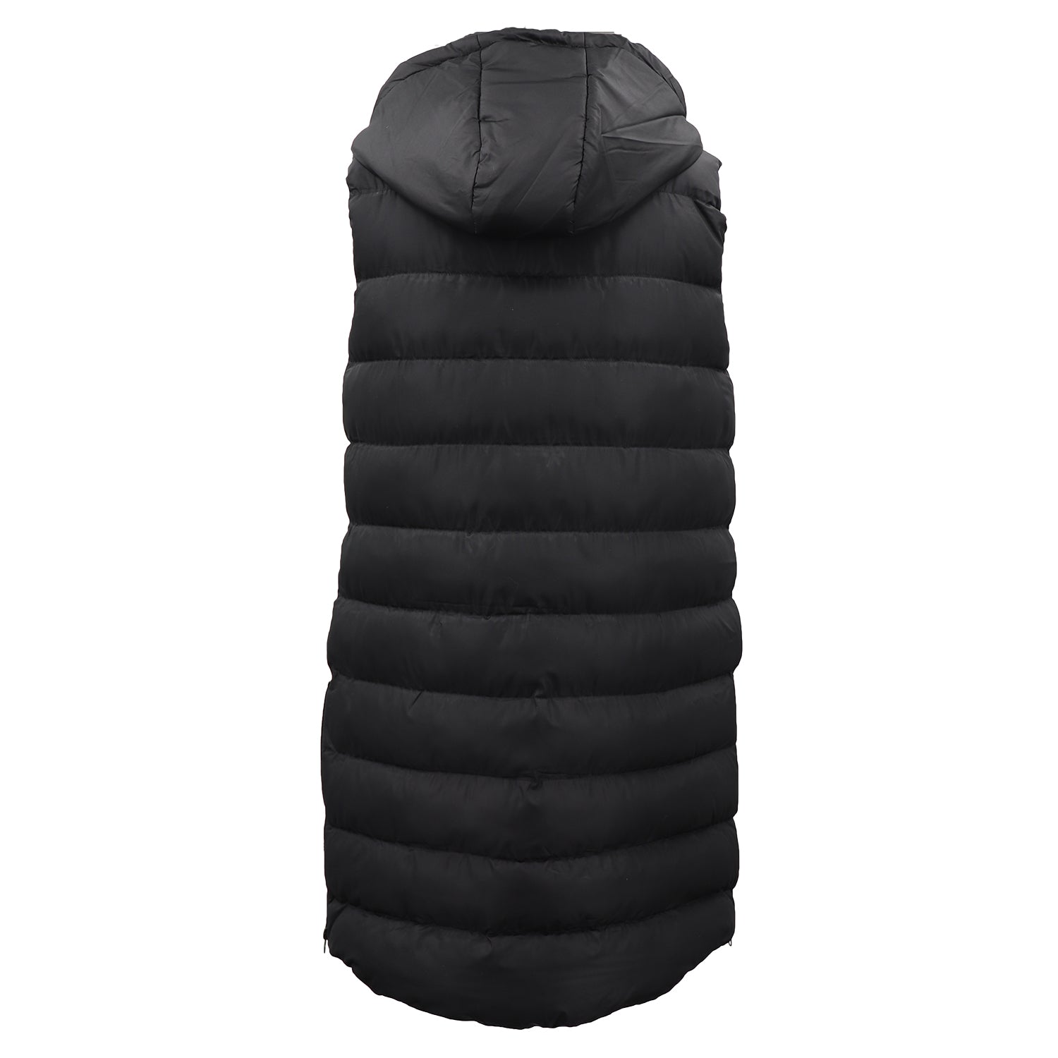 Women's Longline Padded Vest Hooded Jacket Puffer Puffy Quilted Zip Coat Gilet, Black, 12 - Image 3