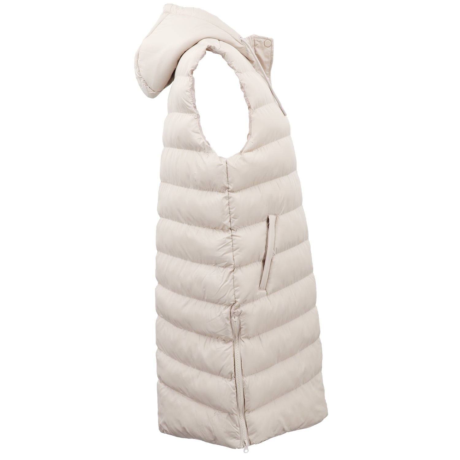 Women's Longline Padded Vest Hooded Jacket Puffer Puffy Quilted Zip Coat Gilet, Khaki, 18 - Image 4