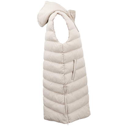 Women's Longline Padded Vest Hooded Jacket Puffer Puffy Quilted Zip Coat Gilet, Khaki, 18 - Image 4