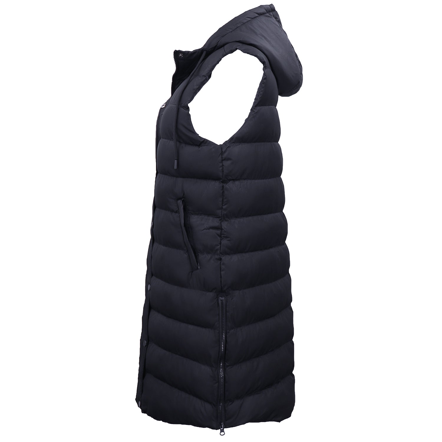 Women's Longline Padded Vest Hooded Jacket Puffer Puffy Quilted Zip Coat Gilet, Navy, 8 - Image 3