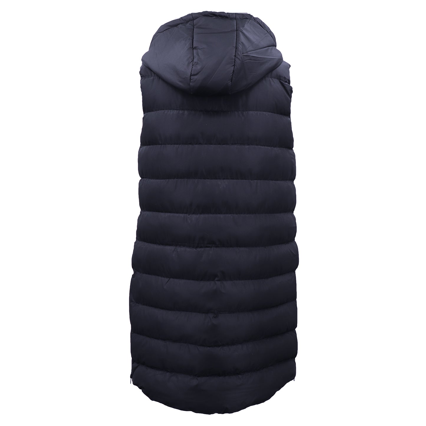 Women's Longline Padded Vest Hooded Jacket Puffer Puffy Quilted Zip Coat Gilet, Navy, 8 - Image 4
